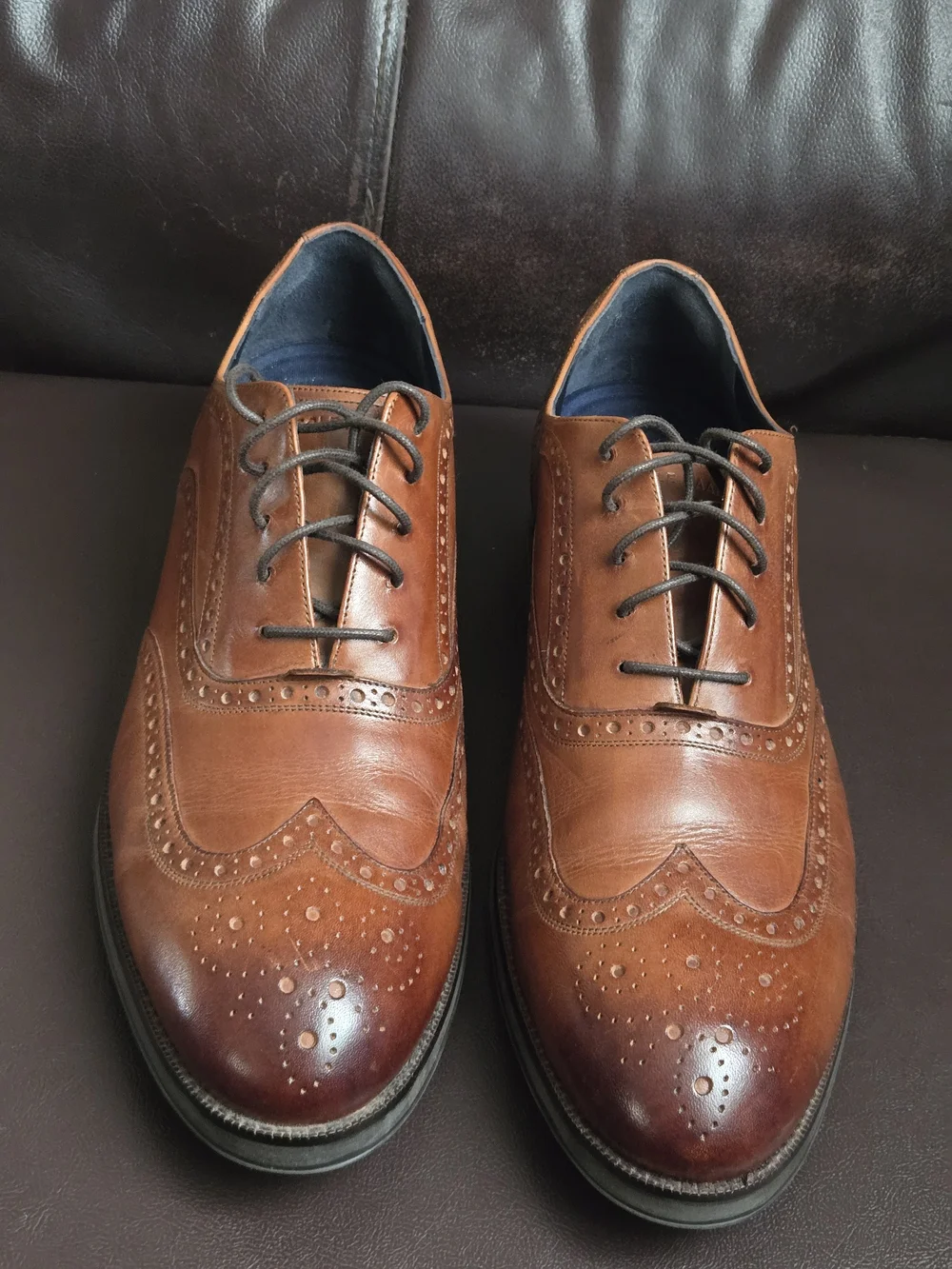 Cole Haan Cognac Brown Leather Wingtip Oxfords